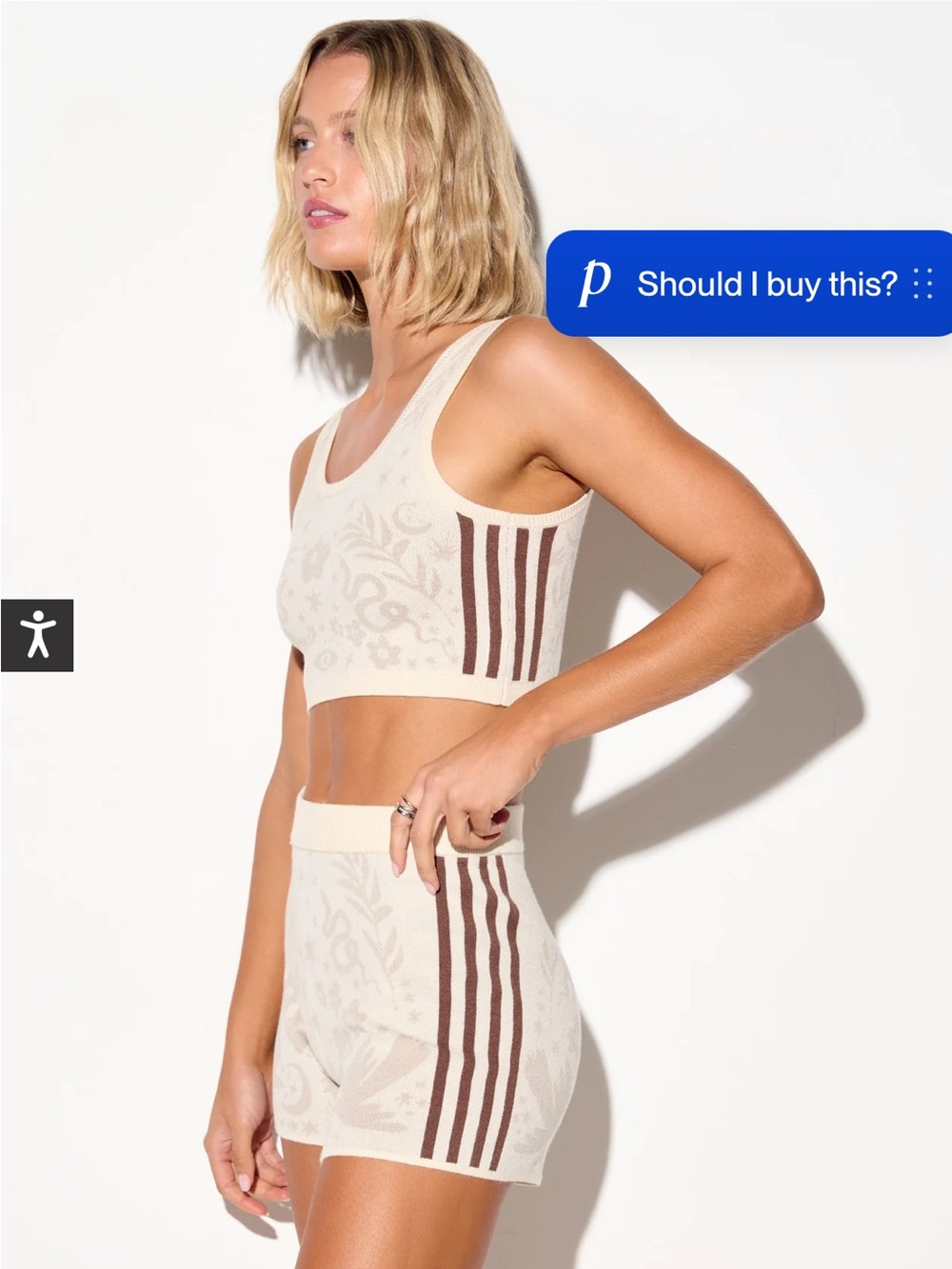 Spiritual Gangster Cream Ribbed Crop Tank with Brown Stripe - Top Only